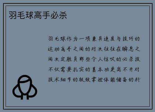羽毛球高手必杀