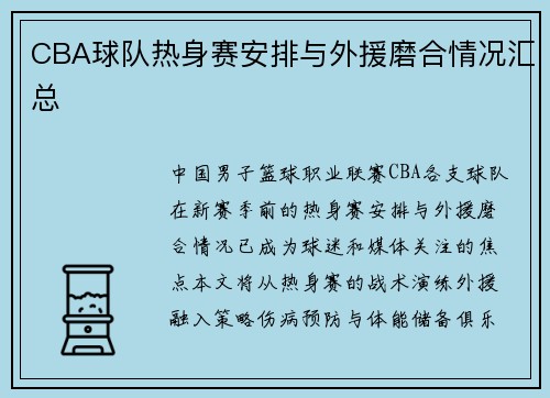 CBA球队热身赛安排与外援磨合情况汇总
